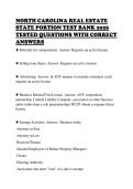 NORTH CAROLINA REAL ESTATE &NewLine;STATE PORTION TEST BANK 2026 &NewLine;TESTED QUESTIONS WITH CORRECT &NewLine;ANSWERS 