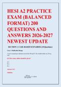 HESI A2 PRACTICE &NewLine;EXAM &lpar;BALANCED &NewLine;FORMAT&rpar; 200 &NewLine;QUESTIONS AND &NewLine;ANSWERS 2026-2027  &NewLine;NEWEST UPDATE 