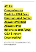 ATI RN &NewLine;Comprehensive &NewLine;Predictor 2024 Exam &NewLine;Questions And Correct &NewLine;Answers &lpar;Verified &NewLine;Answers&rpar; Plus &NewLine;Rationales 2025&sol;2026 &NewLine;Q&A &vert; Instant &NewLine;Download Pdf