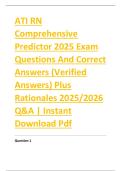 ATI RN &NewLine;Comprehensive &NewLine;Predictor 2025 Exam &NewLine;Questions And Correct &NewLine;Answers &lpar;Verified &NewLine;Answers&rpar; Plus &NewLine;Rationales 2025&sol;2026 &NewLine;Q&A &vert; Instant &NewLine;Download Pdf 