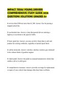 IMPACT TEXAS YOUNG DRIVERS&NewLine;COMPREHENSIVE STUDY GUIDE 2026&NewLine;QUESTIONS SOLUTIONS GRADED A&plus;