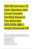 HESI RN Exit Exam V2 &NewLine;Exam Questions And &NewLine;Correct Answers &NewLine;&lpar;Verified Answers&rpar; &NewLine;Plus Rationales &NewLine;2025&sol;2026 Q&A &vert; &NewLine;Instant Download Pdf 