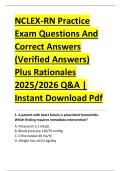 NCLEX-RN Practice &NewLine;Exam Questions And &NewLine;Correct Answers &NewLine;&lpar;Verified Answers&rpar; &NewLine;Plus Rationales &NewLine;2025&sol;2026 Q&A &vert; &NewLine;Instant Download Pdf 