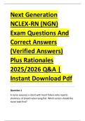 Next Generation &NewLine;NCLEX-RN &lpar;NGN&rpar; &NewLine;Exam Questions And &NewLine;Correct Answers &NewLine;&lpar;Verified Answers&rpar; &NewLine;Plus Rationales &NewLine;2025&sol;2026 Q&A &vert; &NewLine;Instant Download Pdf 