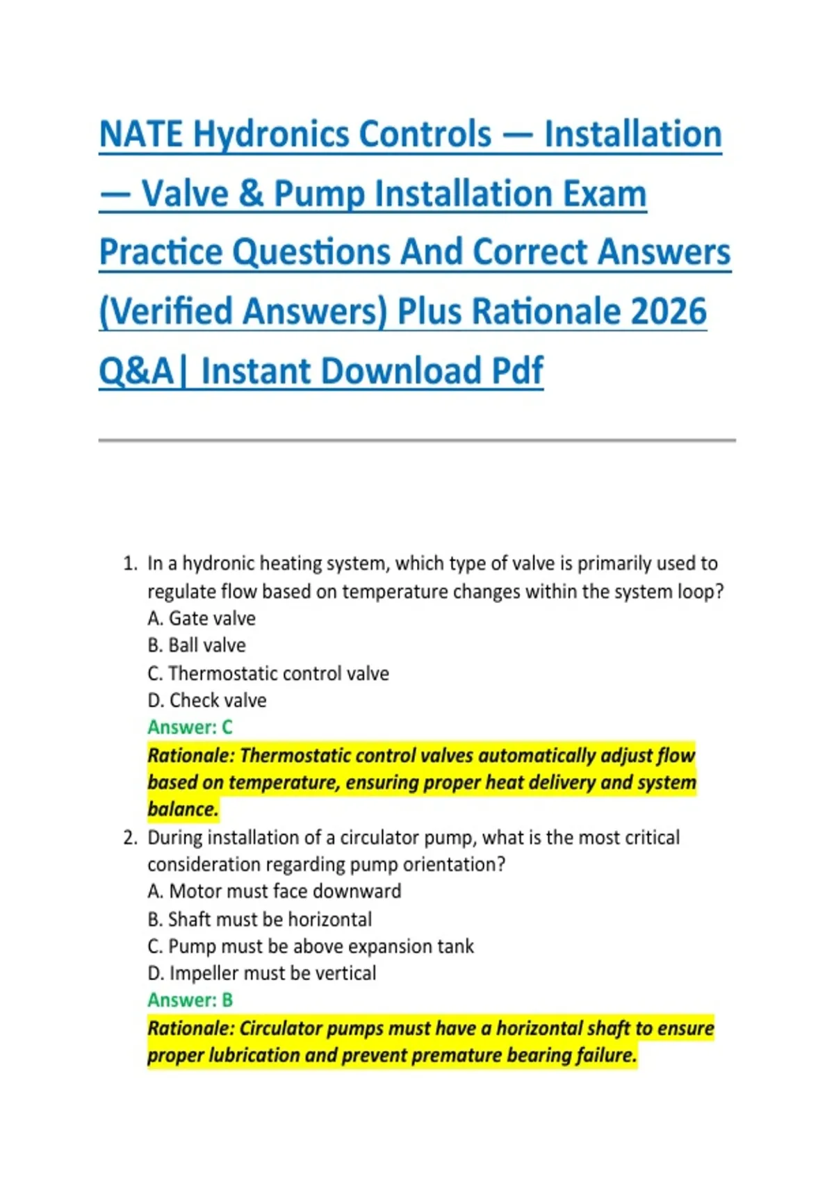 Hfvs8 Installation.pdf NATE Hydronics Controls — Installation — Valve & Pump Installation Exam ...