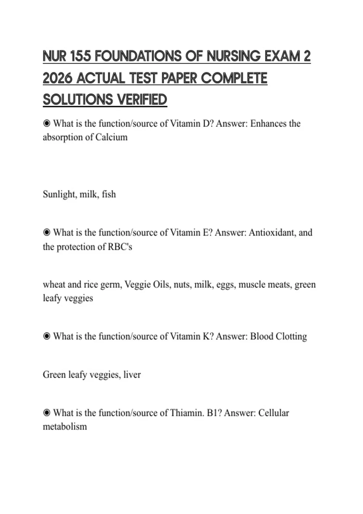 NUR 155 FOUNDATIONS OF NURSING EXAM 2 2026 ACTUAL TEST PAPER COMPLETE ...