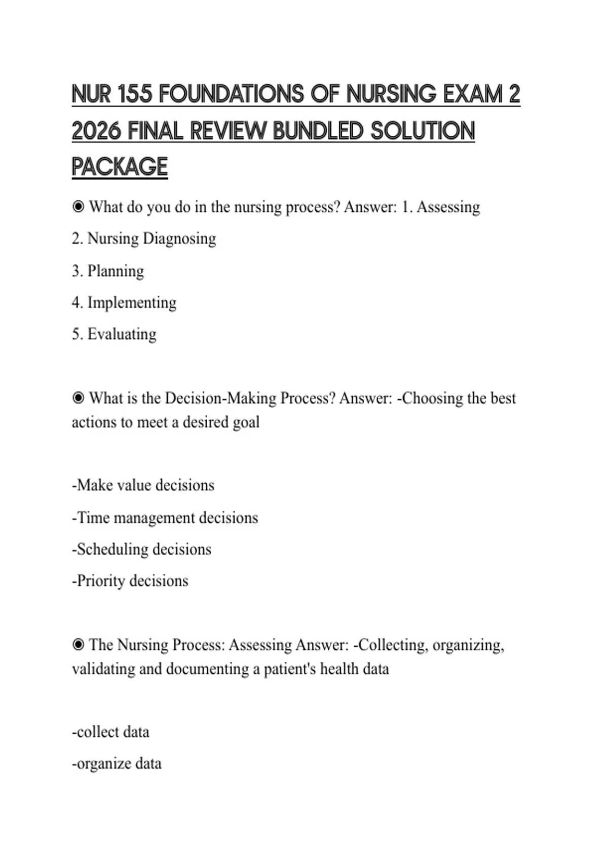 NUR 155 FOUNDATIONS OF NURSING EXAM 2 2026 FINAL REVIEW BUNDLED ...
