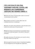 CPCU 540 EXAM 291 2026 FINAL&NewLine;ASSESSMENT PAPER RISK CONTROL AND&NewLine;INSURANCE LAW COMPREHENSIVE&NewLine;QUESTIONS AND ANSWERS VERIFIED A&plus;
