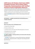 USPS Exam 421 Window Clerk Exam 2026 &vert; Complete Practice Test & Study Guide &vert; Frequently Tested Questions with Verified Answers & Exam Preparation Resource