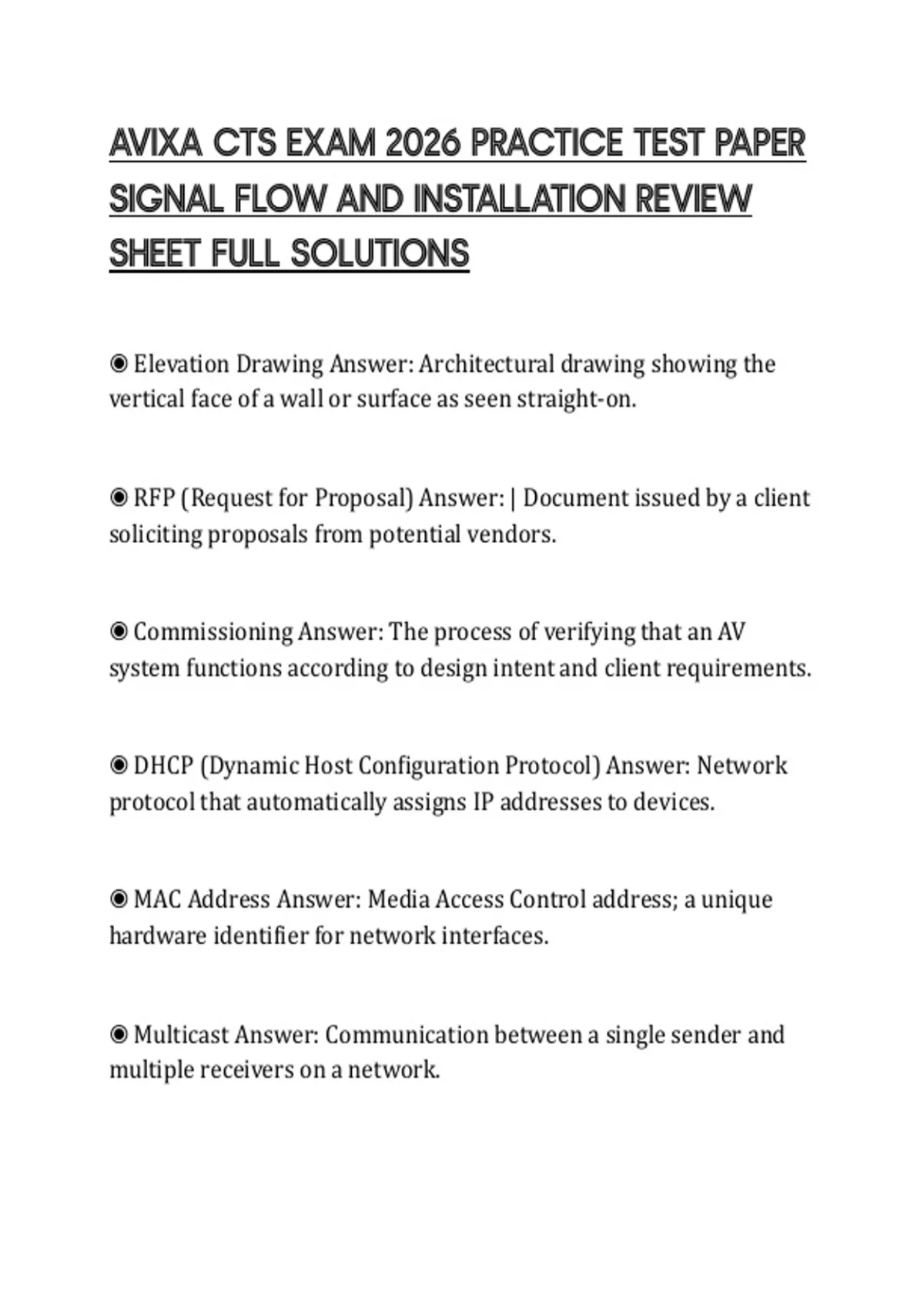 AVIXA CTS EXAM 2026 PRACTICE TEST PAPER SIGNAL FLOW AND INSTALLATION REVIEW SHEET FULL SOLUTIONS ...