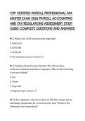 CPP CERTIFIED PAYROLL PROFESSIONAL APA&NewLine;MASTER EXAM 2026 PAYROLL ACCOUNTING&NewLine;AND TAX REGULATIONS ASSESSMENT STUDY&NewLine;GUIDE COMPLETE QUESTIONS AND ANSWERS&NewLine;