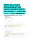 CERTIFIED PUBLIC MANAGER &NewLine;CERTIFICATION EXAMINATION &NewLine;QUESTIONS AND CORRECT ANSWERS &NewLine;&lpar;VERIFIED ANSWERS&rpar; PLUS RATIONALES &NewLine;2026 Q&A &vert; INSTANT DOWNLOAD PDF 