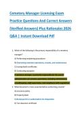 Cemetery Manager Licensing Exam &NewLine;Practice Questions And Correct Answers &NewLine;&lpar;Verified Answers&rpar; Plus Rationales 2026 &NewLine;Q&A &vert; Instant Download Pdf