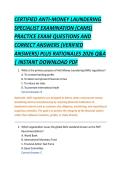 CERTIFIED ANTI-MONEY LAUNDERING &NewLine;SPECIALIST EXAMINATION &lpar;CAMS&rpar; &NewLine;PRACTICE EXAM QUESTIONS AND &NewLine;CORRECT ANSWERS &lpar;VERIFIED &NewLine;ANSWERS&rpar; PLUS RATIONALES 2026 Q&A &NewLine;&vert; INSTANT DOWNLOAD PDF 