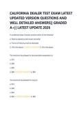 CALIFORNIA DEALER TEST EXAM LATEST &NewLine;UPDATED VERSION QUESTIONS AND &NewLine;WELL DETAILED ANSWERS&vert;&vert; GRADED &NewLine;A&plus;&vert;&vert; LATEST UPDATE 2026 