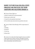 BARNEY FLETCHER EXAM 2026 REAL ESTATE&NewLine;PRINCIPLES AND PRACTICES TEST PAPER&NewLine;QUESTIONS AND SOLUTIONS GRADED A&plus;