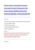 Missouri Meat Processing Plant Inspector &NewLine;Examination Practice Test Questions With &NewLine;Correct Answers &lpar;Verified Answers&rpar; Plus &NewLine;Rationales 2026 Q&A &vert; Instant Download Pdf