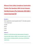 Missouri Dairy Safety Compliance Examination &NewLine;Practice Test Questions With Correct Answers &NewLine;&lpar;Verified Answers&rpar; Plus Rationales 2026 Q&A &vert; &NewLine;Instant Download Pdf 