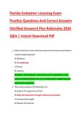 Florida Embalmer Licensing Exam &NewLine;Practice Questions And Correct Answers &NewLine;&lpar;Verified Answers&rpar; Plus Rationales 2026 &NewLine;Q&A &vert; Instant Download Pdf 