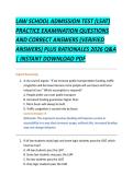 LAW SCHOOL ADMISSION TEST &lpar;LSAT&rpar; &NewLine;PRACTICE EXAMINATION QUESTIONS &NewLine;AND CORRECT ANSWERS &lpar;VERIFIED &NewLine;ANSWERS&rpar; PLUS RATIONALES 2026 Q&A &NewLine;&vert; INSTANT DOWNLOAD PDF 