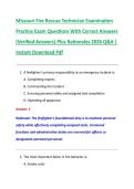 Missouri Fire Rescue Technician Examination &NewLine;Practice Exam Questions With Correct Answers &NewLine;&lpar;Verified Answers&rpar; Plus Rationales 2026 Q&A &vert; &NewLine;Instant Download Pdf 