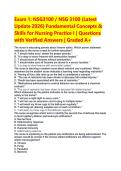 Exam 1&colon; NSG3100 &sol; NSG 3100 &lpar;Latest  &NewLine;Update 2026&rpar; Fundamental Concepts & &NewLine;Skills for Nursing Practice I &vert; Questions &NewLine;with Verified Answers &vert; Graded A&plus; 
