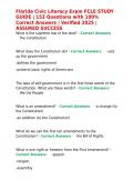 Florida Civic Literacy Exam FCLE STUDY GUIDE 153 Questions with 100- Correct Answers Verified 2025