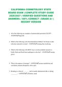 CALIFORNIA COSMETOLOGY STATE BOARD EXAM &vert; COMPLETE STUDY GUIDE 2026&sol;2027 &vert; VERIFIED QUESTIONS AND ANSWERS &vert; 100&percnt; CORRECT &vert; GRADE A&plus; &vert; RECENT VERSION&NewLine;&NewLine;