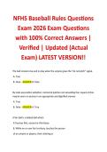 NFHS Baseball Rules Questions Exam 2026 Exam Questions with 100&percnt; Correct Answers &vert; Verified &vert; Updated &lpar;Actual Exam&rpar; LATEST VERSION&excl;&excl;