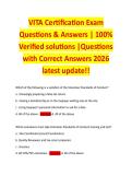 VITA Certification Exam Questions & Answers &vert; 100&percnt; Verified solutions &vert;Questions with Correct Answers 2026 latest update&excl;&excl; 