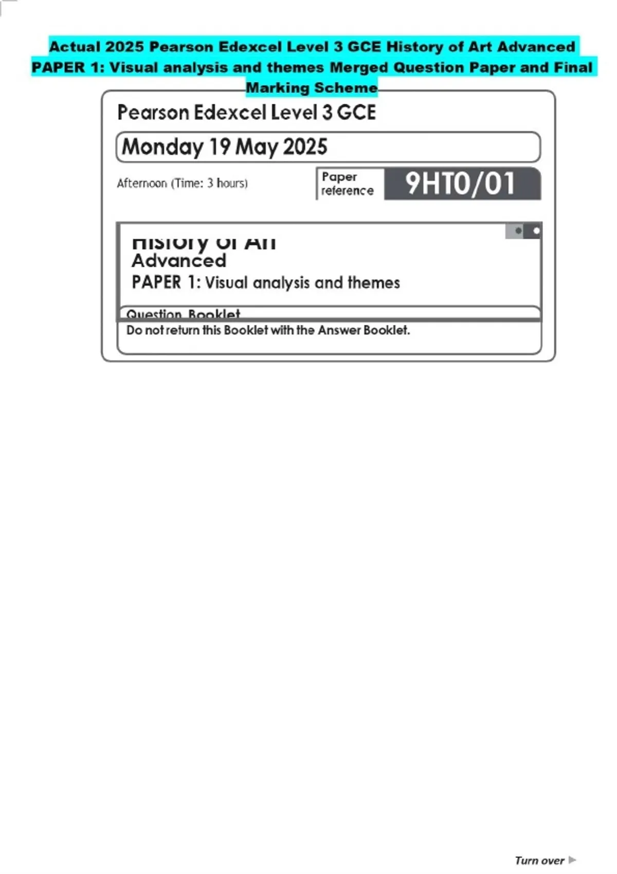 Actual 2025 Pearson Edexcel Level 3 GCE History of Art Complete Exam ...