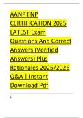 AANP FNP &NewLine;CERTIFICATION 2025 &NewLine;LATEST Exam &NewLine;Questions And Correct &NewLine;Answers &lpar;Verified &NewLine;Answers&rpar; Plus &NewLine;Rationales 2025&sol;2026 &NewLine;Q&A &vert; Instant &NewLine;Download Pdf