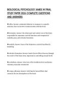 BIOLOGICAL PSYCHOLOGY JAMES W FINAL&NewLine;STUDY PAPER 2026 COMPLETE QUESTIONS&NewLine;AND ANSWERS