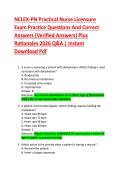 NCLEX-PN Practical Nurse Licensure &NewLine;Exam Practice Questions And Correct &NewLine;Answers &lpar;Verified Answers&rpar; Plus &NewLine;Rationales 2026 Q&A &vert; Instant &NewLine;Download Pdf 