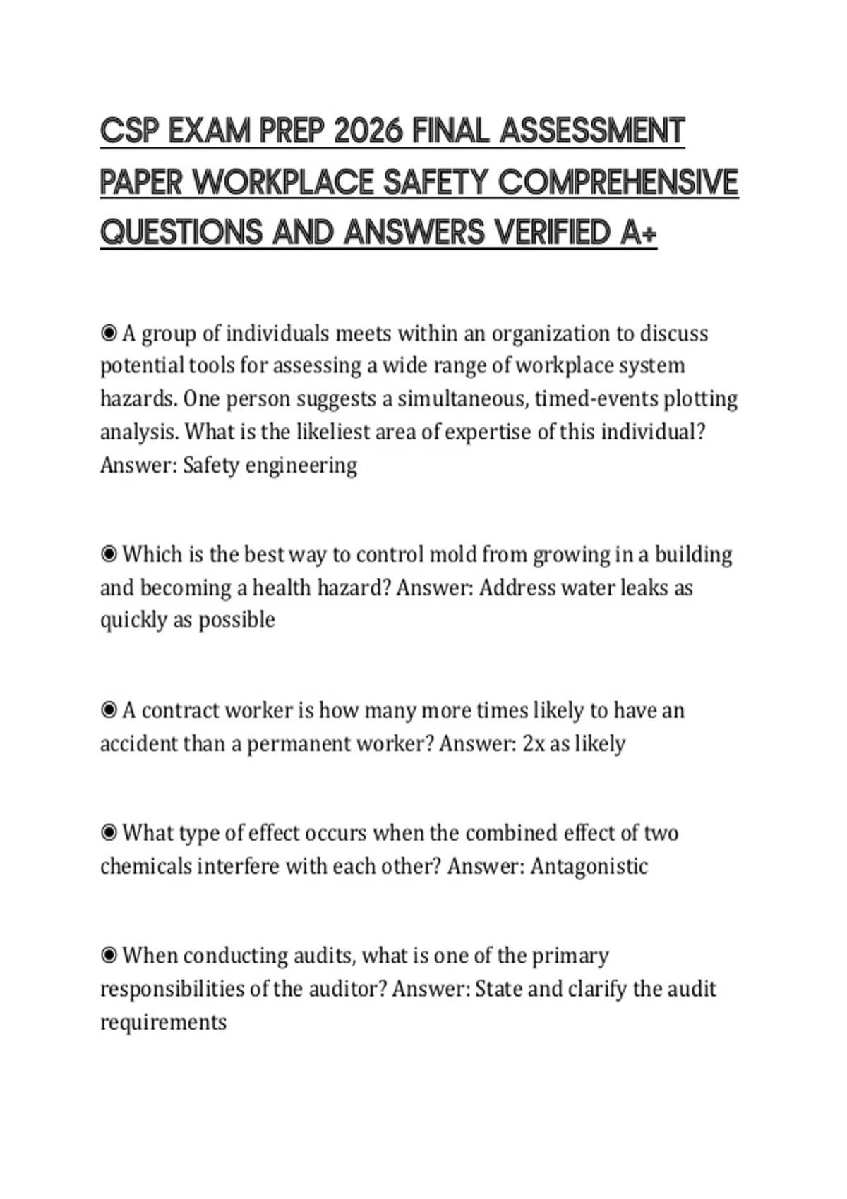 CSP EXAM PREP 2026 FINAL ASSESSMENT PAPER WORKPLACE SAFETY ...