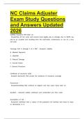 NC Claims Adjuster Exam Study Questions and Answers Updated 2026