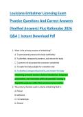 Louisiana Embalmer Licensing Exam &NewLine;Practice Questions And Correct Answers &NewLine;&lpar;Verified Answers&rpar; Plus Rationales 2026 &NewLine;Q&A &vert; Instant Download Pdf 