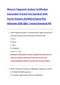 Missouri Fingerprint Analysis Certification &NewLine;Examination Practice Test Questions With &NewLine;Correct Answers &lpar;Verified Answers&rpar; Plus &NewLine;Rationales 2026 Q&A &vert; Instant Download Pdf 