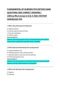 Fundamentals of Nursing 9th Edition Exam Questions and Verified Correct Answers