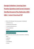 Georgia Embalmer Licensing Exam &NewLine;Practice Questions And Correct Answers &NewLine;&lpar;Verified Answers&rpar; Plus Rationales 2026 &NewLine;Q&A &vert; Instant Download Pdf 