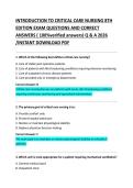 Introduction to Critical Care Nursing 8th Edition Exam Questions and Verified Correct Answers