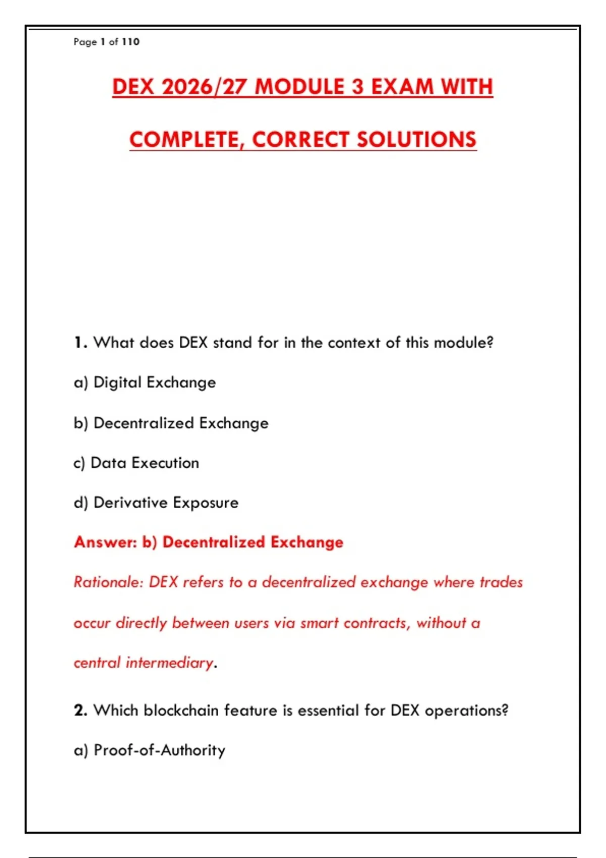 DEX 2026 EXAM PREP – 300+ PRACTICE QUESTIONS, ANSWERS & RATIONALES ...