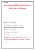 OSHA 10 GENERAL INDUSTRY FINAL ASSESSMENT 2026 &ndash; 300&plus; PRACTICE QUESTIONS&comma; ANSWERS & RATIONALES &lpar;100&percnt; VERIFIED&rpar;&NewLine;&NewLine;