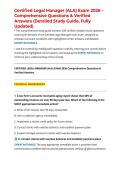 Certified Legal Manager &lpar;ALA&rpar; Exam 2026 &ndash; Comprehensive Questions & Verified Answers &lpar;Detailed Study Guide&comma; Fully Updated&rpar;