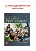 Test Bank for A Topical Approach to Lifespan Development 11th Edition &lpar;McGraw-Hill&comma; 2022&rpar; by John Santrock&comma;Isbn no&semi; 9781260726817&comma; all 17 Chapters Covered&NewLine;