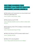 DOD CYBER AWARENESS FINAL&NewLine;ASSESSMENT 2026 COMPLETE QUESTIONS&NewLine;AND CORRECT ANSWERS GRADED A&plus;