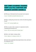 DOD CYBER AWARENESS TRAINING&NewLine;SCRIPT 2026 FULL QUESTIONS AND&NewLine;ACCURATE ANSWERS GRADED A&plus;