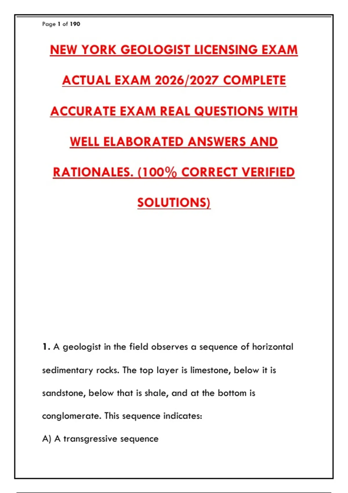 Geologist Test GEOLOGIST LICENSING EXAM 2026 – 300+ ACTUAL PRACTICE QUESTIONS WITH ...