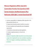 Missouri Regulatory Affairs Specialist &NewLine;Examination Practice Test Questions With &NewLine;Correct Answers &lpar;Verified Answers&rpar; Plus &NewLine;Rationales 2026 Q&A &vert; Instant Download Pdf 