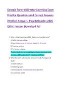 Georgia Funeral Director Licensing Exam &NewLine;Practice Questions And Correct Answers &NewLine;&lpar;Verified Answers&rpar; Plus Rationales 2026 &NewLine;Q&A &vert; Instant Download Pdf 